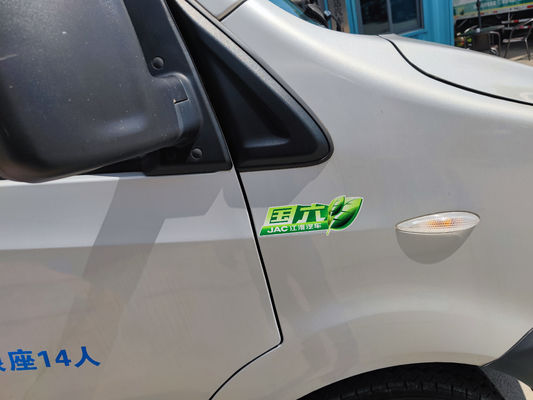 Mini autobús JAC usado de 14 asientos, furgoneta de pasajeros usada con estándar de emisiones Euro 6 y distancia entre ejes de 3570 mm